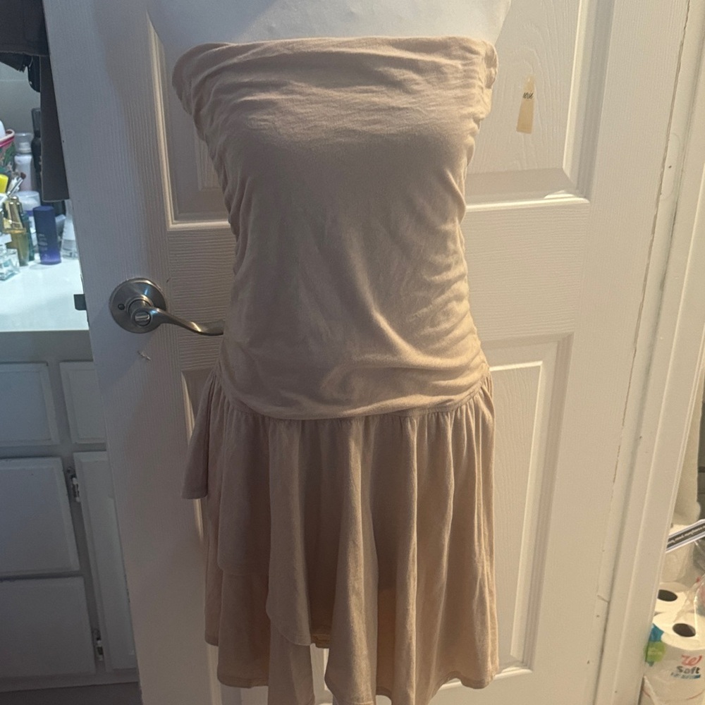 Elegant Strapless Tan Dress